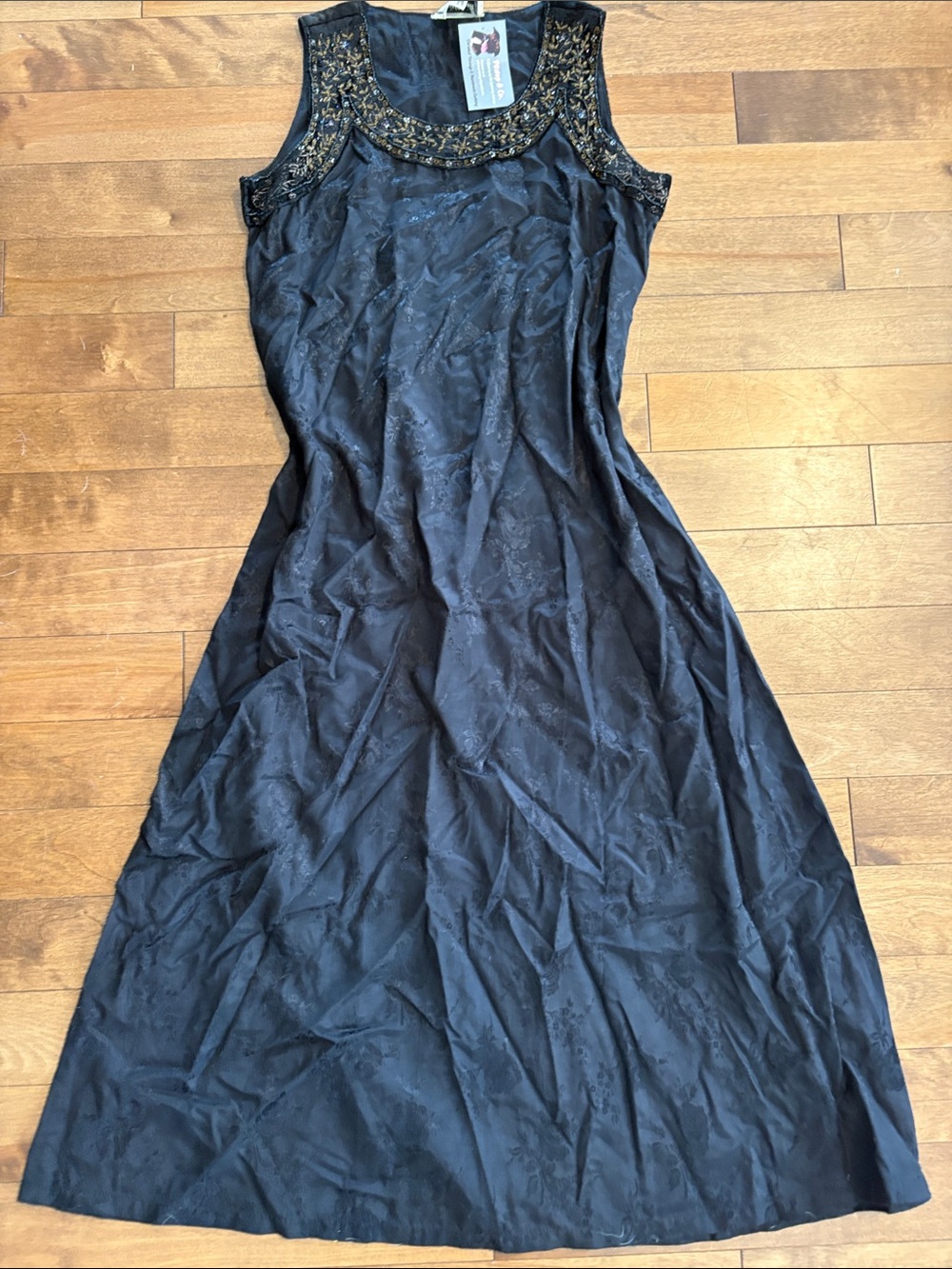 Vintage April Cornell Beaded  Velour Scoop Neck Black Maxi Dress with Paisley